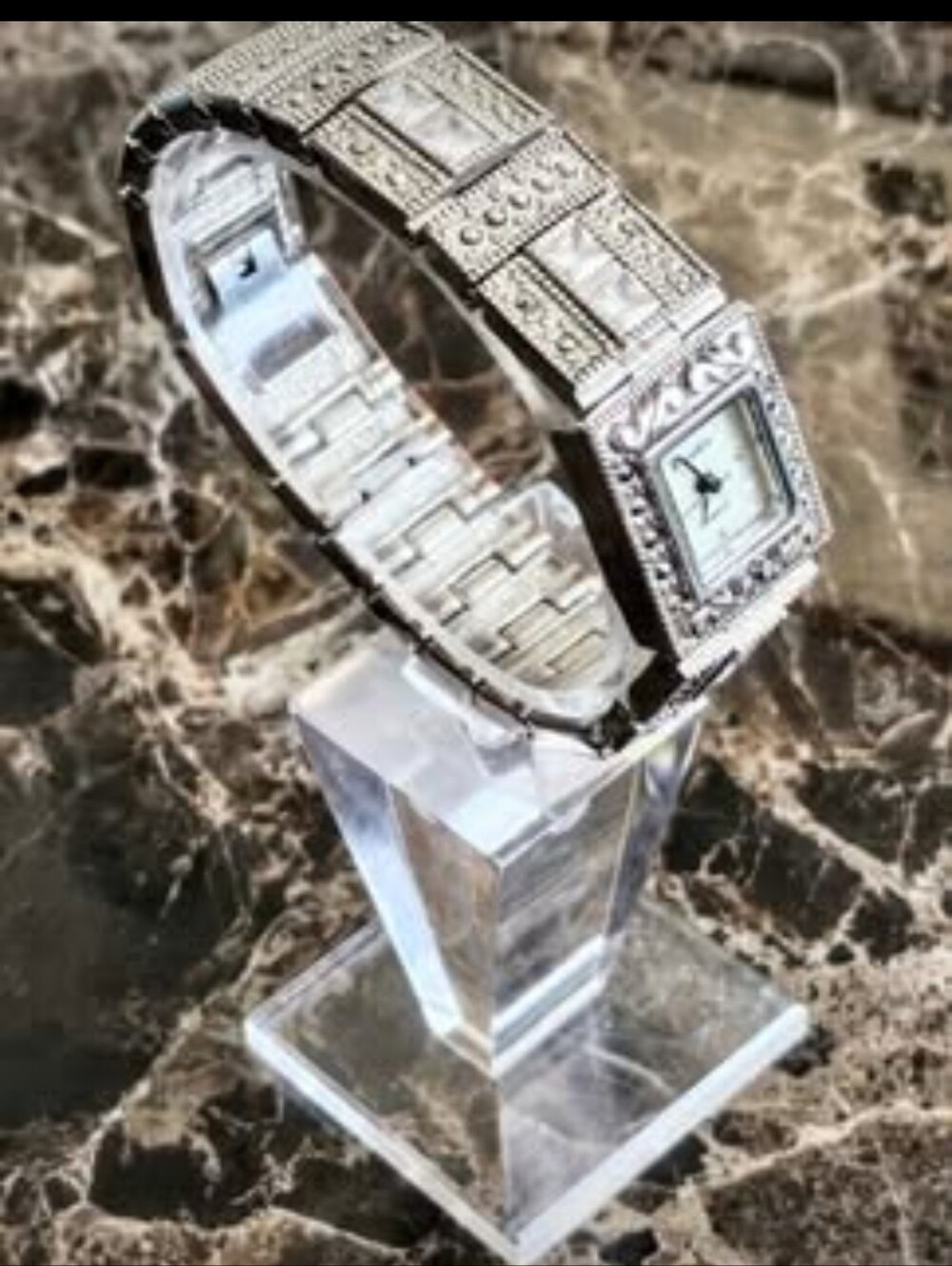 Vintage GENEVA Silver Swarovski & Marcasite Watch